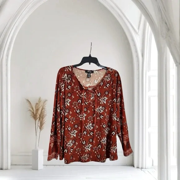 Style & Co Women's Lace Up Tie Front Long Sleeve Floral Blouse Plus 1X NWT - Picture 14 of 14